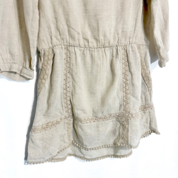 Anine Bing Neutral Beige Linen Eyelet Lace Trim Tunic Mini dress Size XS - Picture 4 of 9